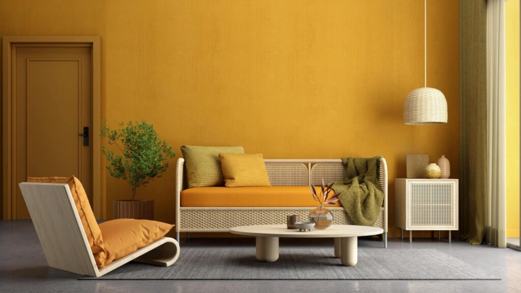 yellow living room rendering